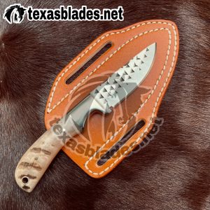 7" Cowboy knife Made With Damascus Steel With Bone, Wood and Steel Bolster Handle...