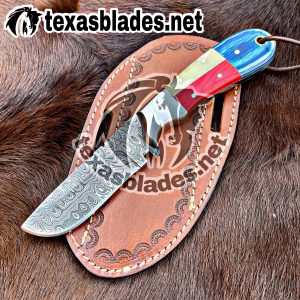 7" Cowboy knife Made With Damascus Steel With Bone and Steel Bolster Handle...